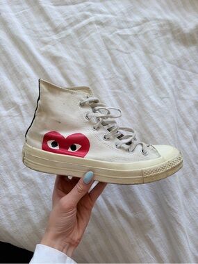 Converse White High-Top Sneakers with Pink Heart Graphic